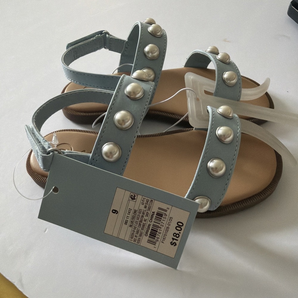 Cat & Jack Selene Sandals Toddler Girls Size 8 Blue Pearl Studded NWT 1677